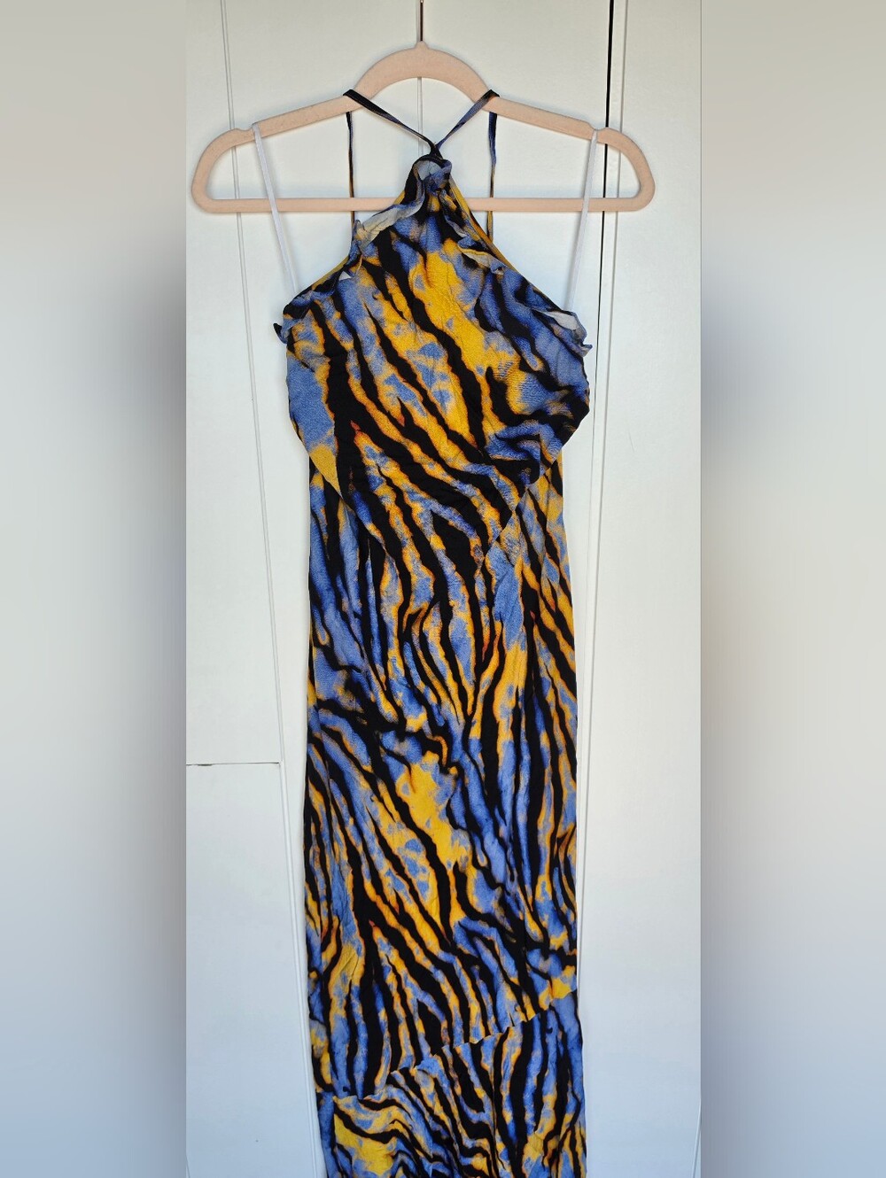 Virginia Beach Backless Maxi Dress Blue Zebra Size 12